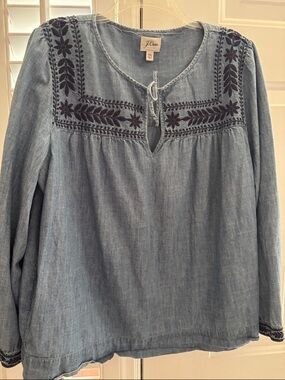 J. Crew Light Blue Embroidered Chambray Tunic